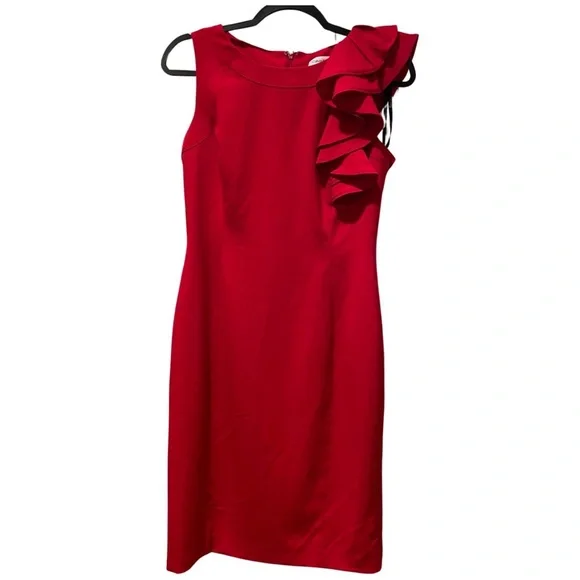fitted lace wedding dress Calvin Klein Chiffon Bell Sleeve Dress Red 6 at Amazon Women's Clothing  store main image 0